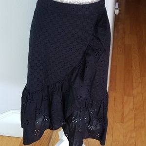 Hi/low black eyelet midi skirt